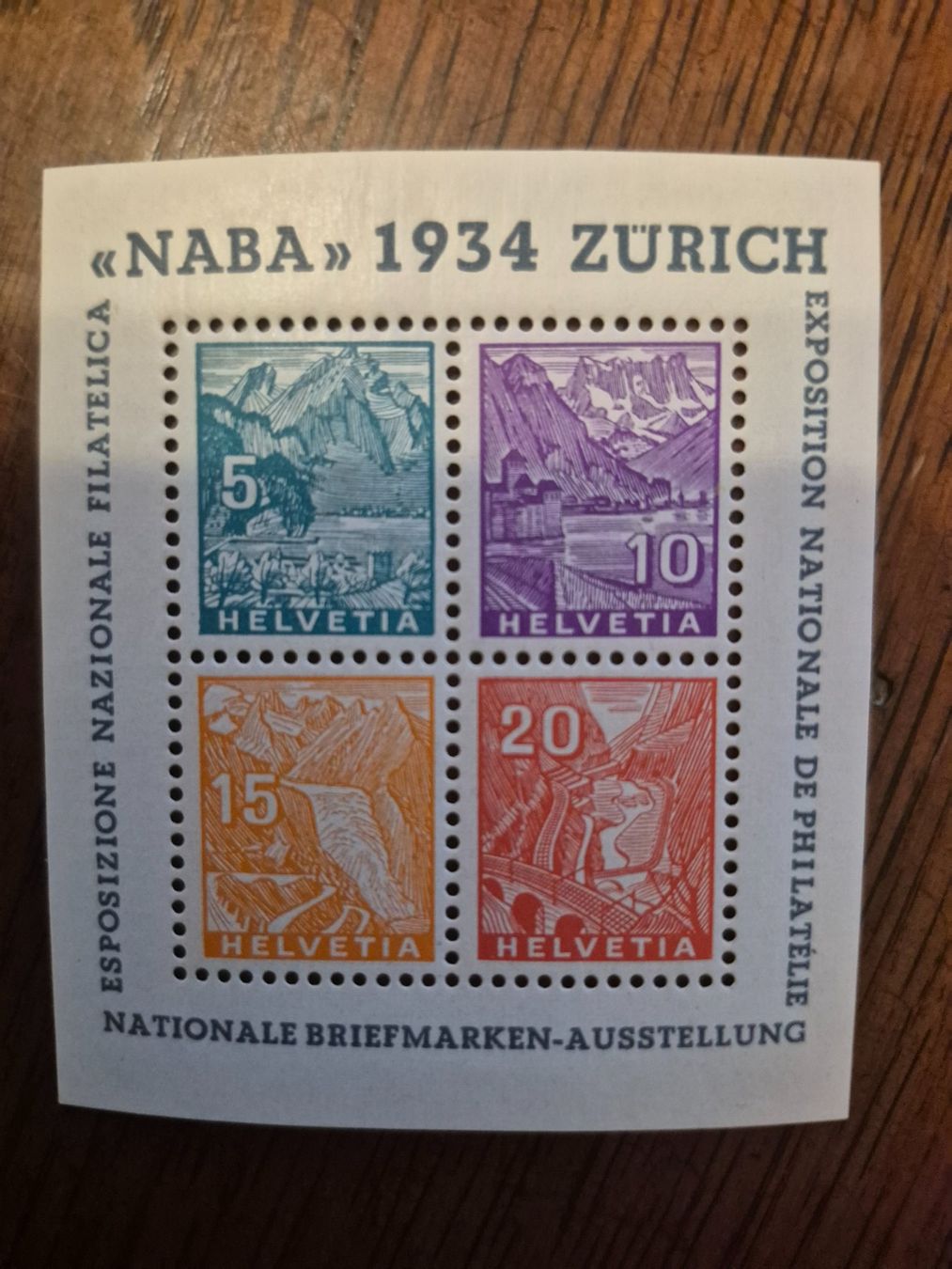 Tutti i francobolli: Timbre Suisse bloc Naba 1934 – Usato da Monthey venduto da Lamarmotte