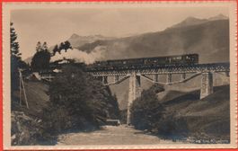 Bahnbrücke bei KLOSTERS mit Bahn - Dampflokomotive