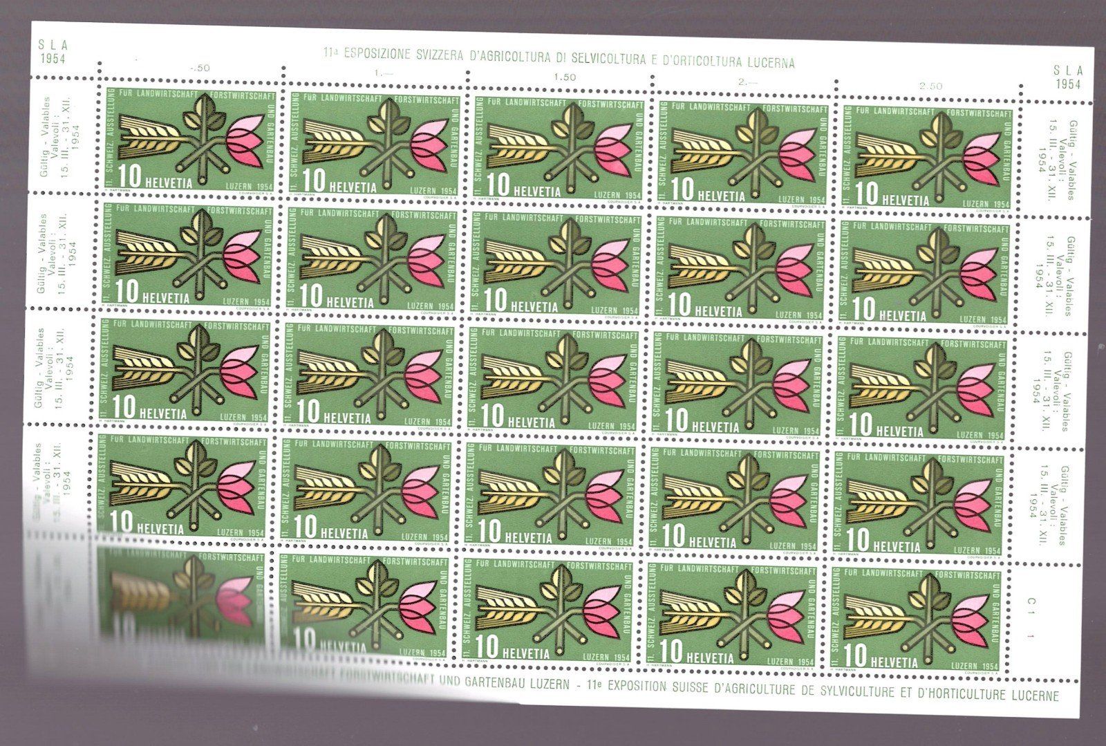 Alle Briefmarken: 1954 10 Rappen Bogen postfrisch – Neu (gemäss Beschreibung) aus Frauenfeld von Interessent1