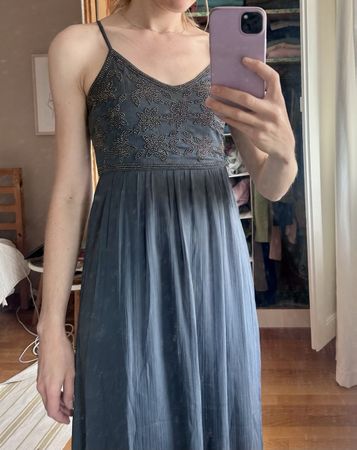 Abendkleid blaugrau bestickt lang Grösse 36 neu