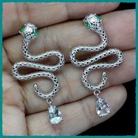 Schlange mit Aquamarin Tropfen Ohrstecker 925 Silber
