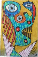 Cherz - Orig. Zeichnung auf Karte - Outsider Art, C. Steffen