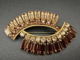 Vintage-Brosche mit bernsteinfarbenen und braunen Strassstei