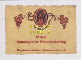 Etikette - Schwaigerner Schwarzriesling 1958 /bd
