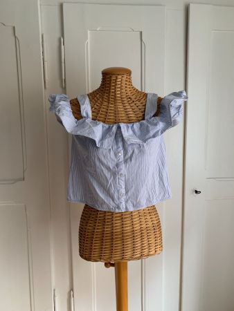 ZARA - cropped Blusentop hellblau-weiss M