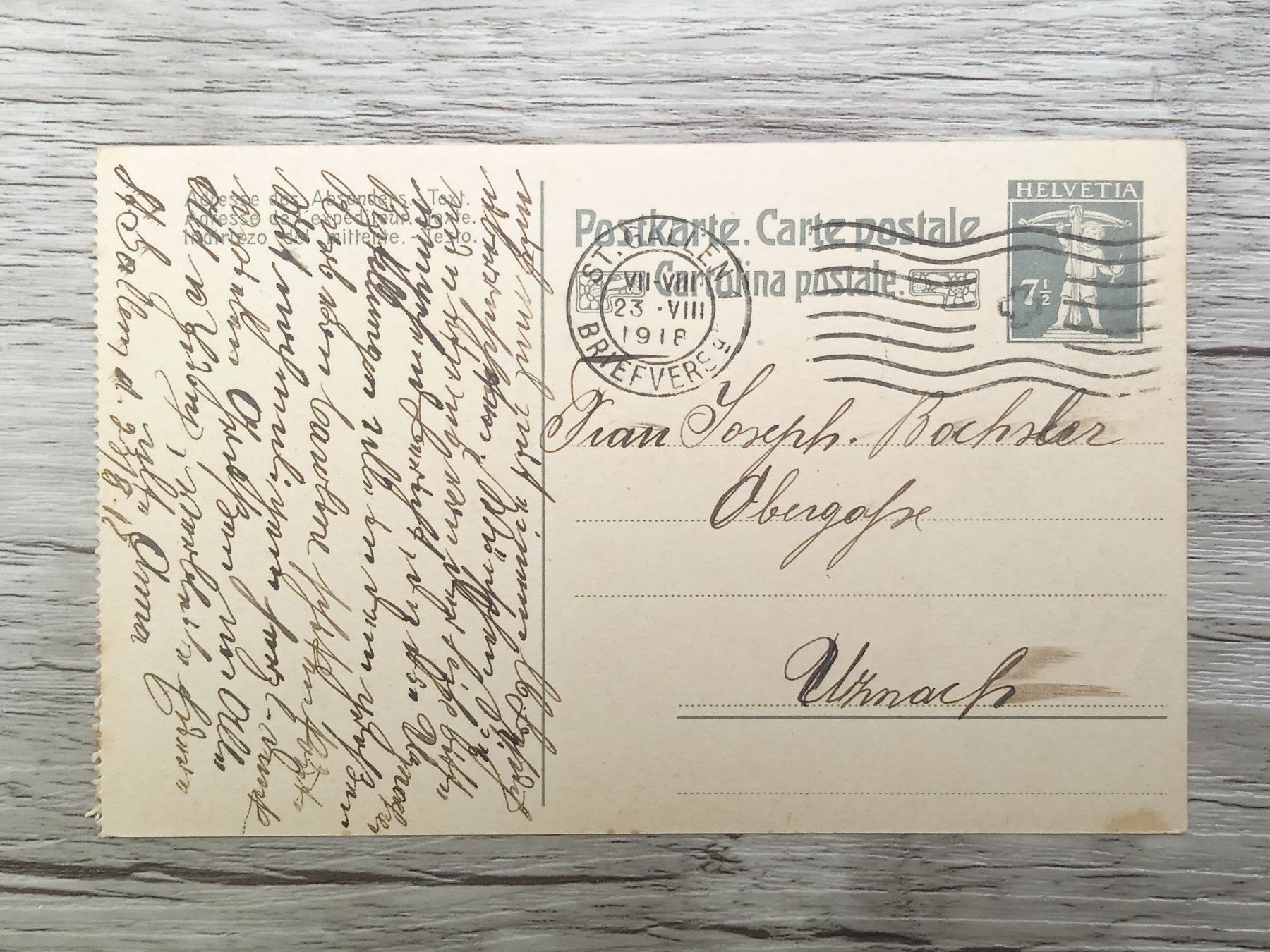 Alle Briefmarken: TR52 Carte Postale + Timbre Suisse 1918 – Gebraucht aus Cousset von Patrick_Collections