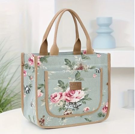 grüne Bento-Tasche mit Blumendruck