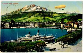 Luftschiff VILLE DE LUCERNE über Luzern - echt gelaufen 1911