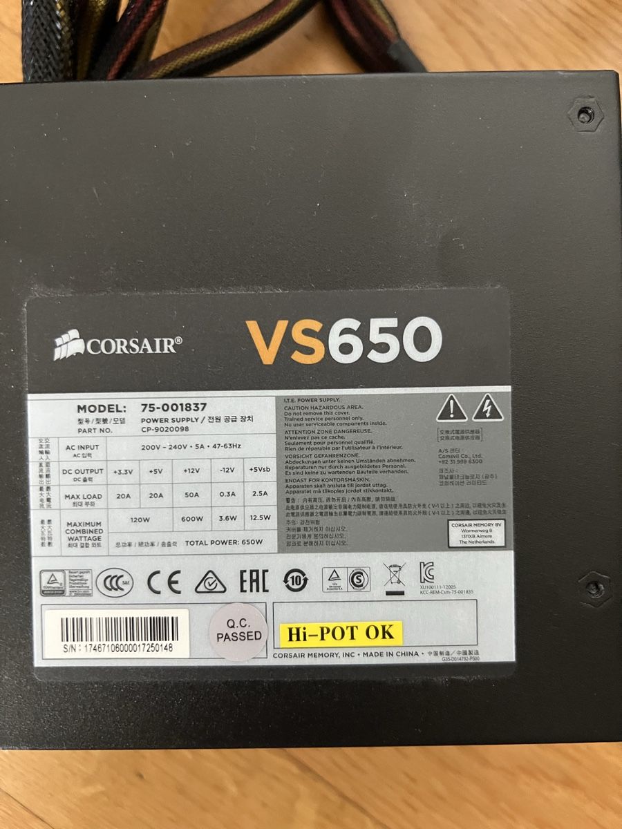 Corsair Componenti elettronici: Corsair VS650 Powersupply – Usato da Pfäffikon SZ venduto da pdroth 1