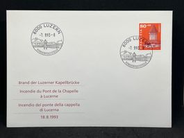 Ersttagsbrief vom 7.9.93: Brand der Luzerner Kapellbrücke
