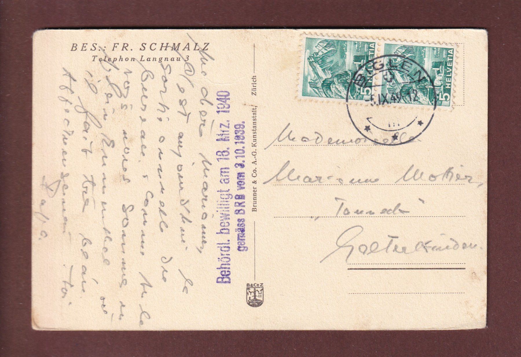 Cartoline postali: Aussicht vom Kurhaus MOOSEGG - 1949 – Usato da Pully venduto da nicecards 1