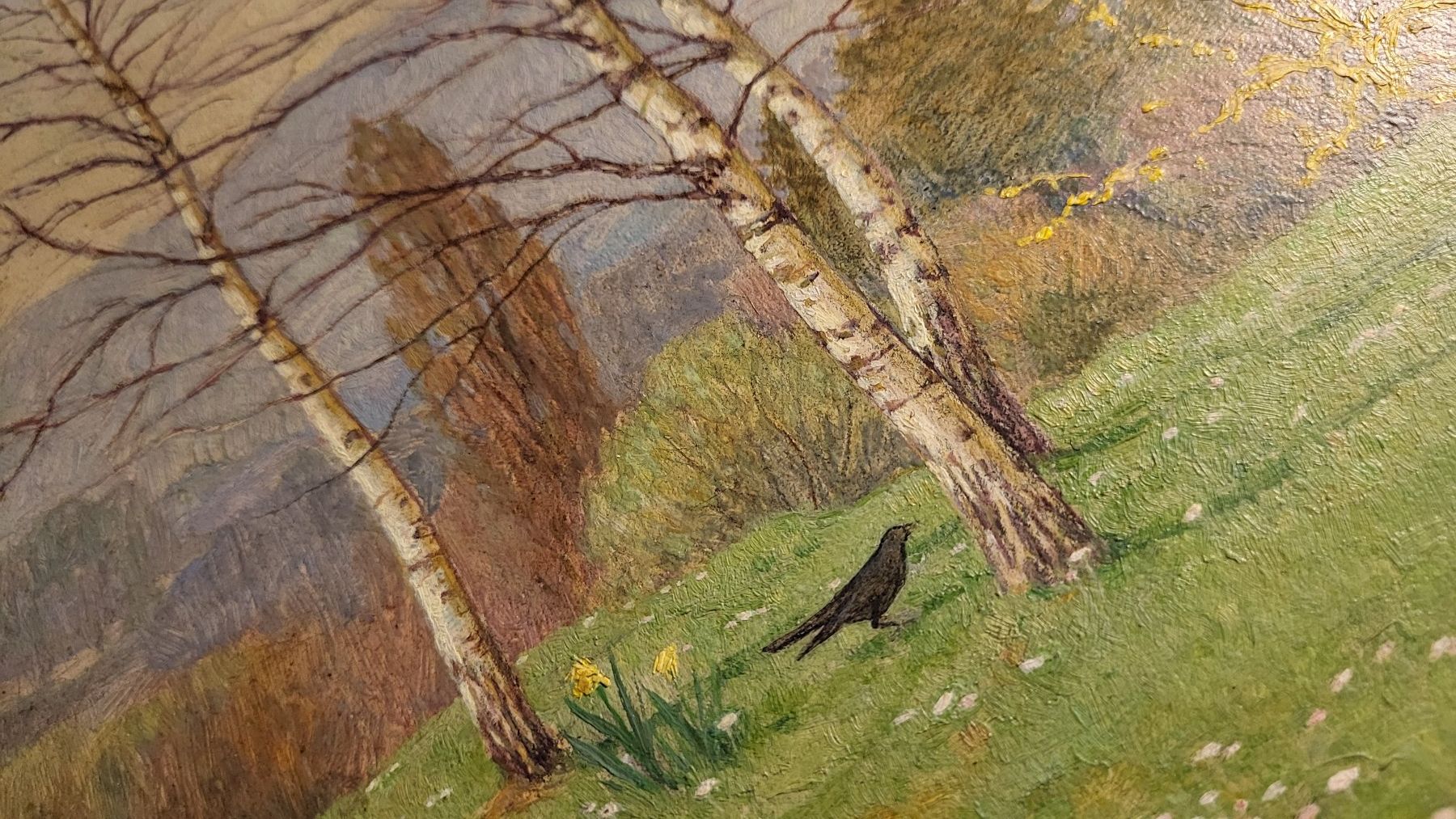 Dipinti: Oel-Gemälde BIRKEN MIT RABE signiert – Usato da Basel venduto da spinne02