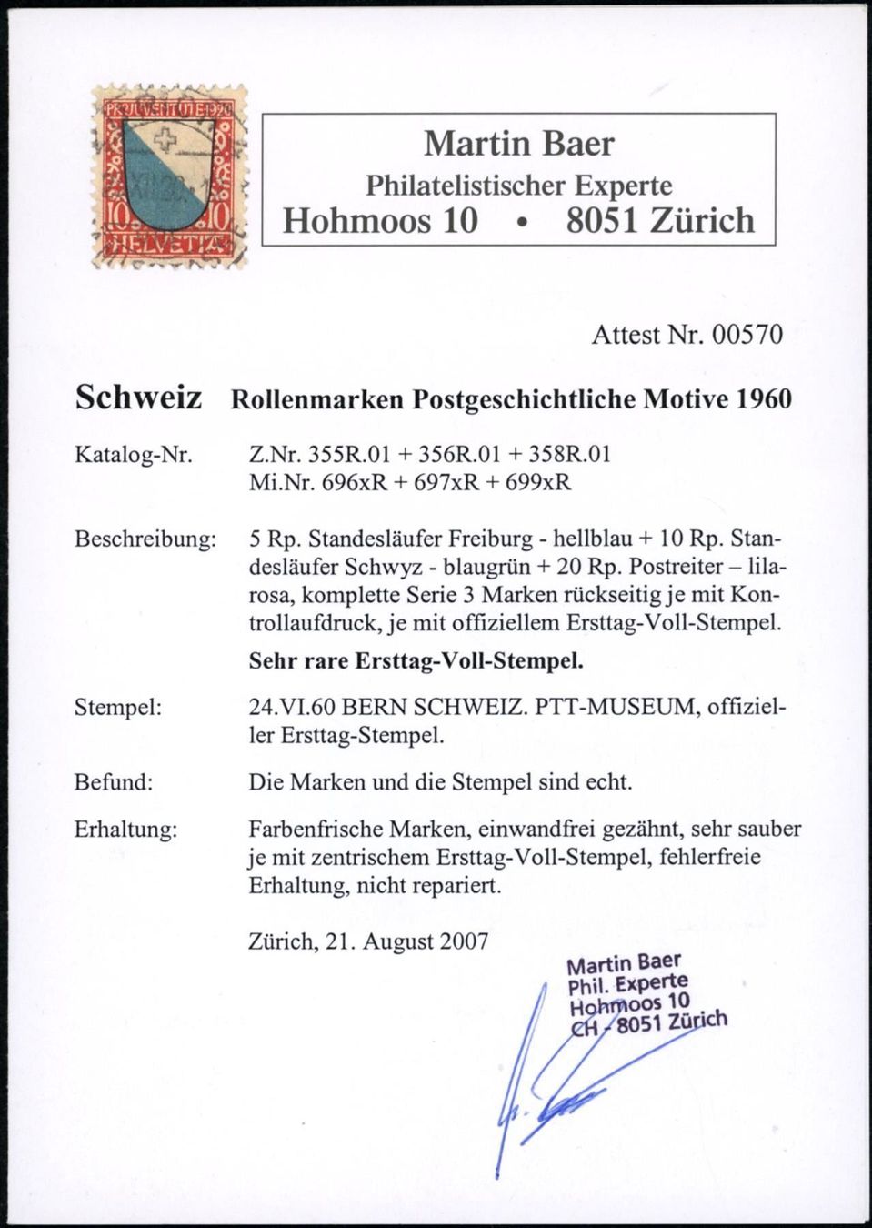 Tutti i francobolli: 1960 - Rollenmarken - ET Voll Stempel – Usato da Schindellegi venduto da leecollect 2