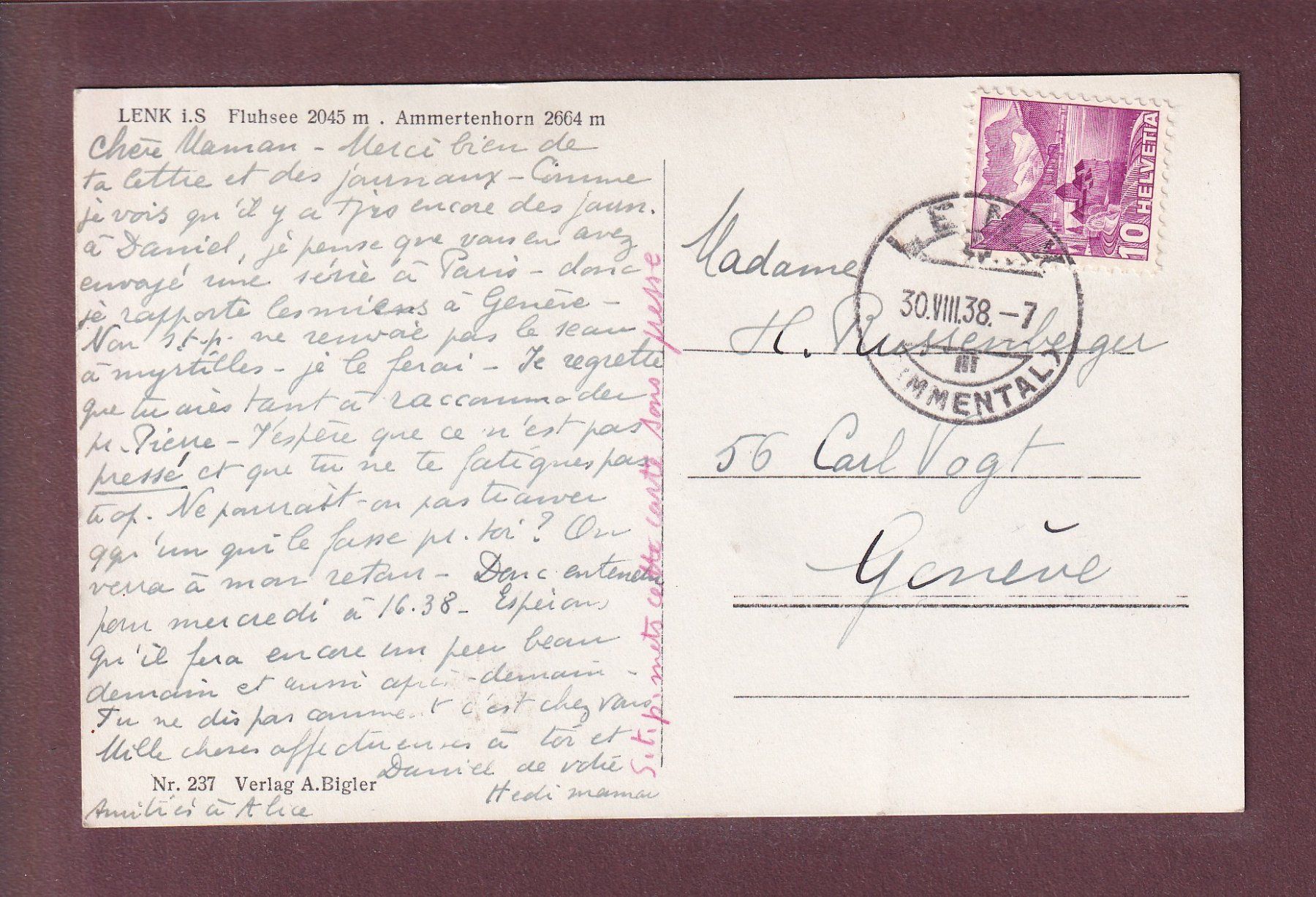 Cartes postales: LENK - Fluhsee - Ammertenhorn - 1938 – D'occasion à Pully par nicecards 1