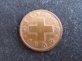 2 Rappen 1969, Schweiz, Kupfer-Zink, ohne Buchstabe