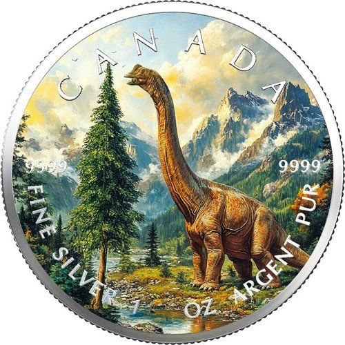 Tutti le monete: Dinosaur Brachiosaurus Maple Leaf 2025/1oz SILBER-COLOR EDIT – Nuovo (secondo la descrizione) da Wetzikon ZH venduto da Nicki6