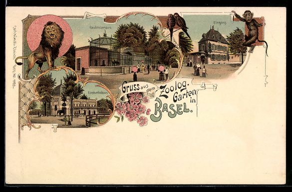 Cartoline postali: Litho Basel, Zoologischer Garten, Eingan – Usato da Berlin venduto da bartko-reher