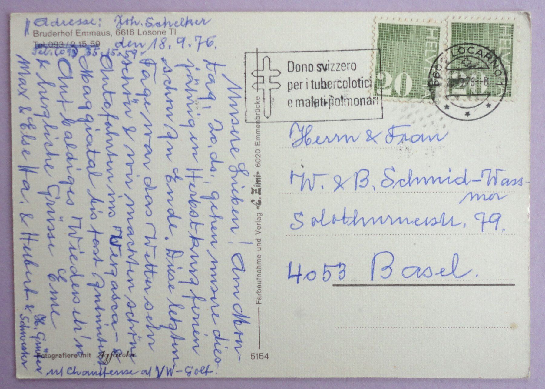 Cartoline postali: Bruderhof Emmaus, Losone – Usato da Fétigny venduto da Billy2miny 1
