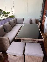 Balkon Lounge Set Rattan inkl. Tisch & Hocker