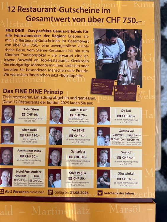 FINE DINE Box Graubünden 2526 Gutscheine