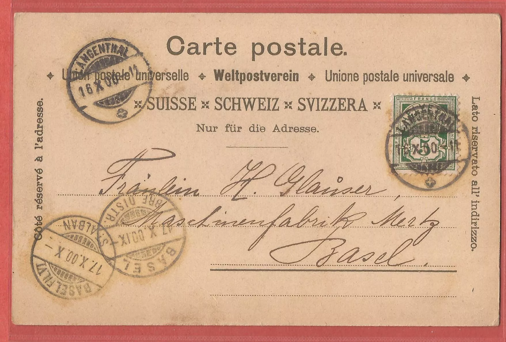Ansichtskarten: Langenthal - Marktgasse - 1900 – Gebraucht aus Fislisbach von Porano 1