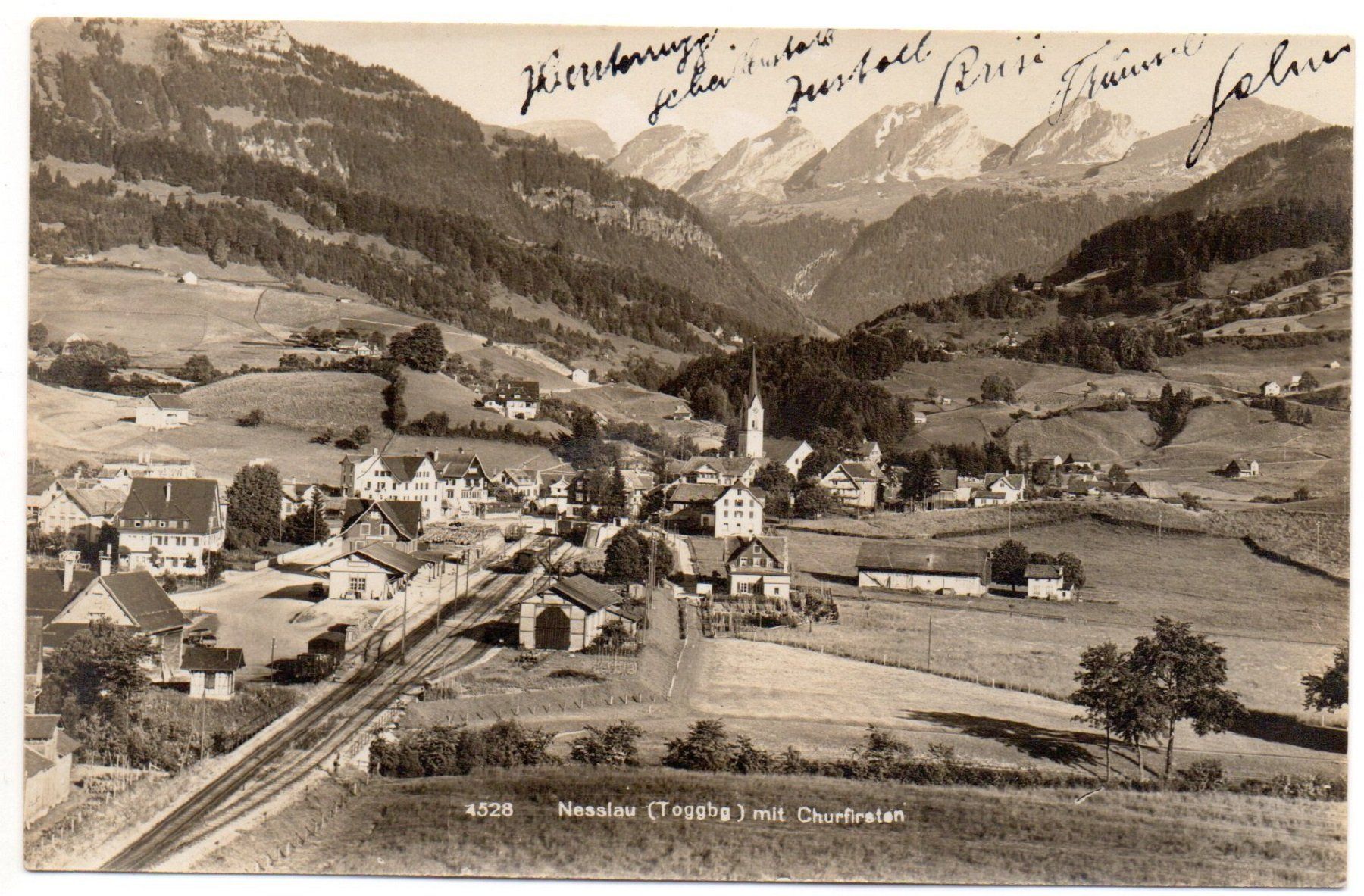 Ansichtskarten: NESSLAU mit Churfirsten - Bahnhof & Bahn – Gebraucht aus Jona von philajona