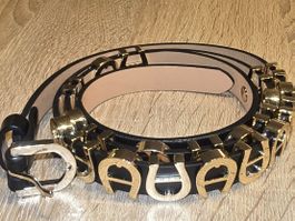 Aigner Gürtel Leder, schwarz/gold, Gr. 90, 1 mal getragen!