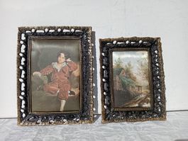 2er Set Wandbilder mit Bronze-Rahmen durchbrochen Vintage