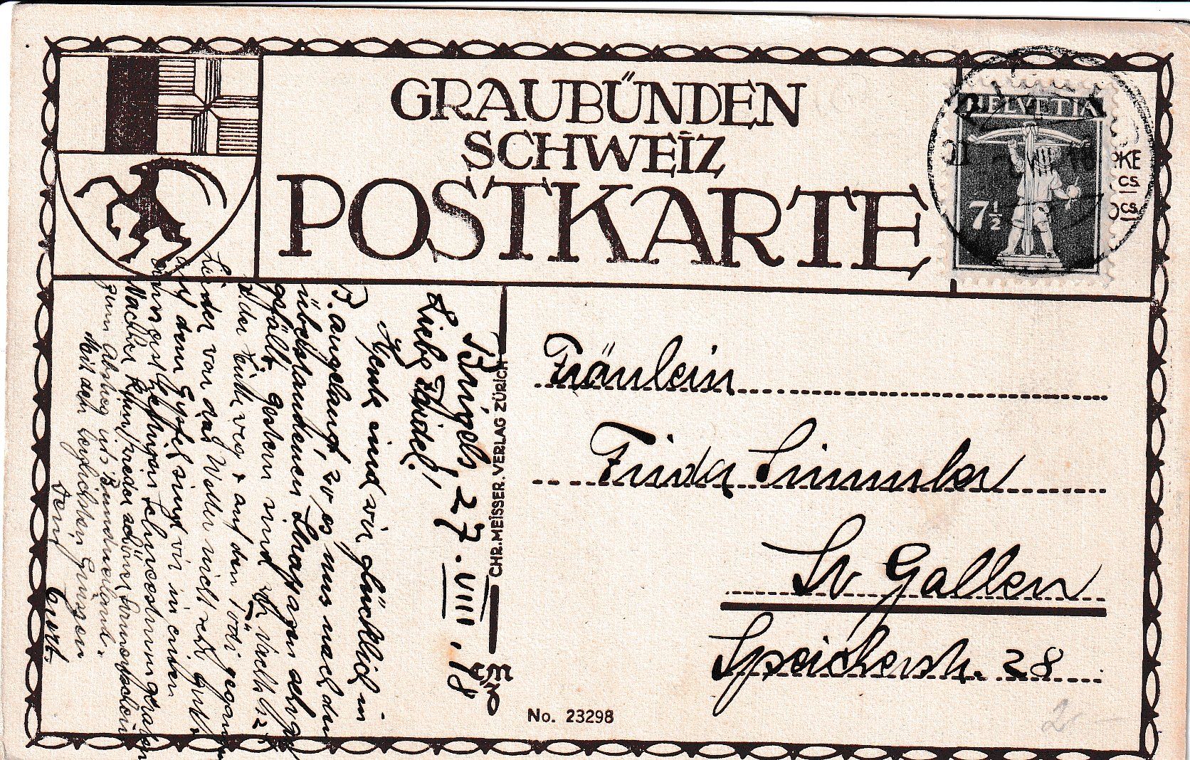 Cartoline postali: Brigels   GR  -   Gasthaus Fausta Capaul     um 1918 – Usato da Brig venduto da Valcards54 1