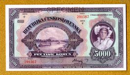 Czecoslovakai  5000 korun Specimen UNC TOP