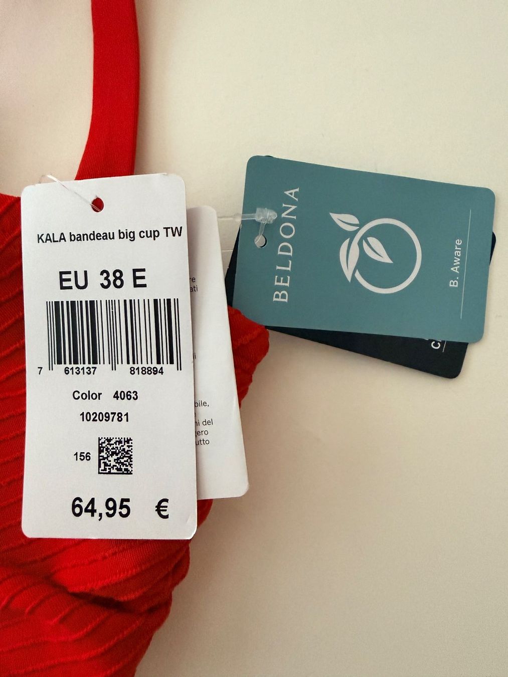 Beldona Costumi da bagno & Bikini: BELDONA, Bikini-Oberteil, Grösse 38E, Farbe Rot – Nuovo e nell'imballaggio originale da Rudolfstetten venduto da gst_g7xl 2