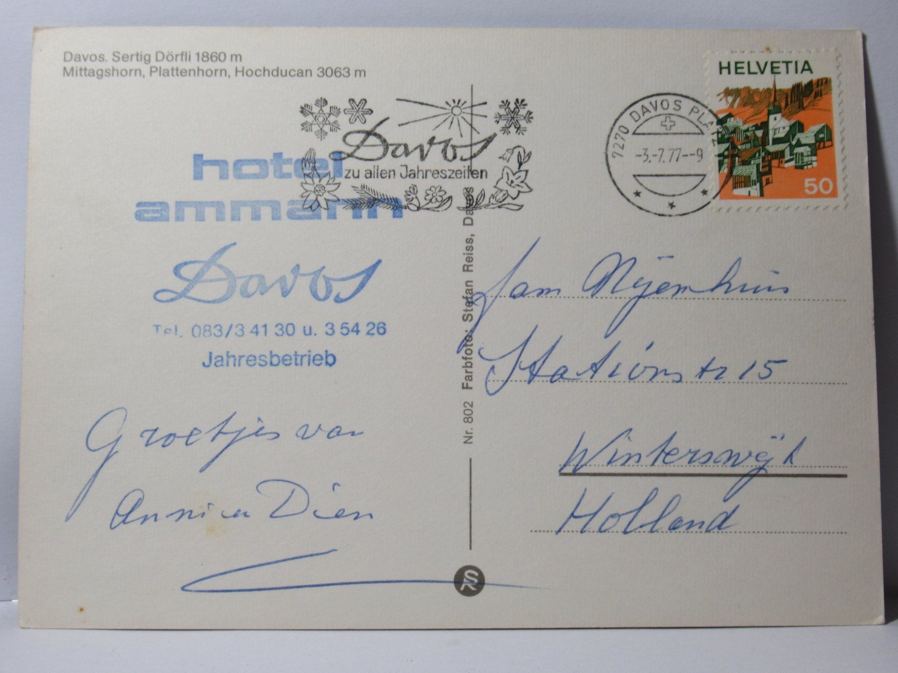 Cartoline postali: Davos , Sertig Dörfli 1977 – Usato da Grenchen venduto da Bluemchen1900 2
