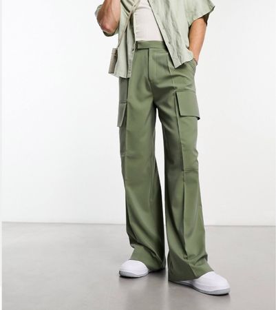 Elegante Straight Leg Hose Olivgrün ASOS DESIGN