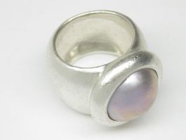 Vintage breiter massiv Ring Silber 925 Perlmutt Kugel Gr. 52