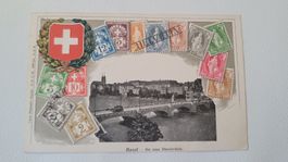 Ansichtskarte Basel 1908 mit Brücke und  Tram 