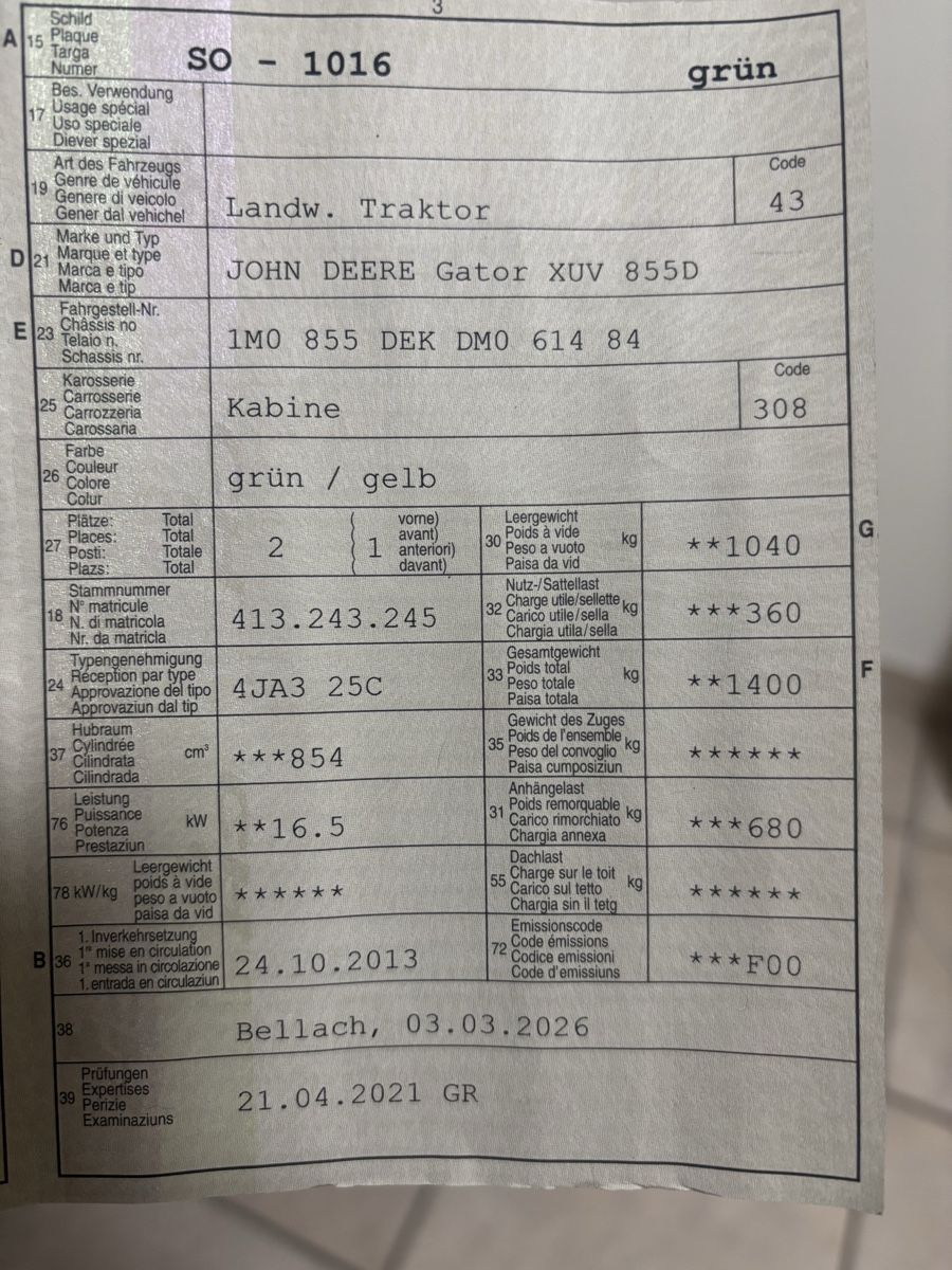 John Deere Trattori: John Deere Gator XUV 855D – Usato da Büren SO venduto da rem_78lp 8