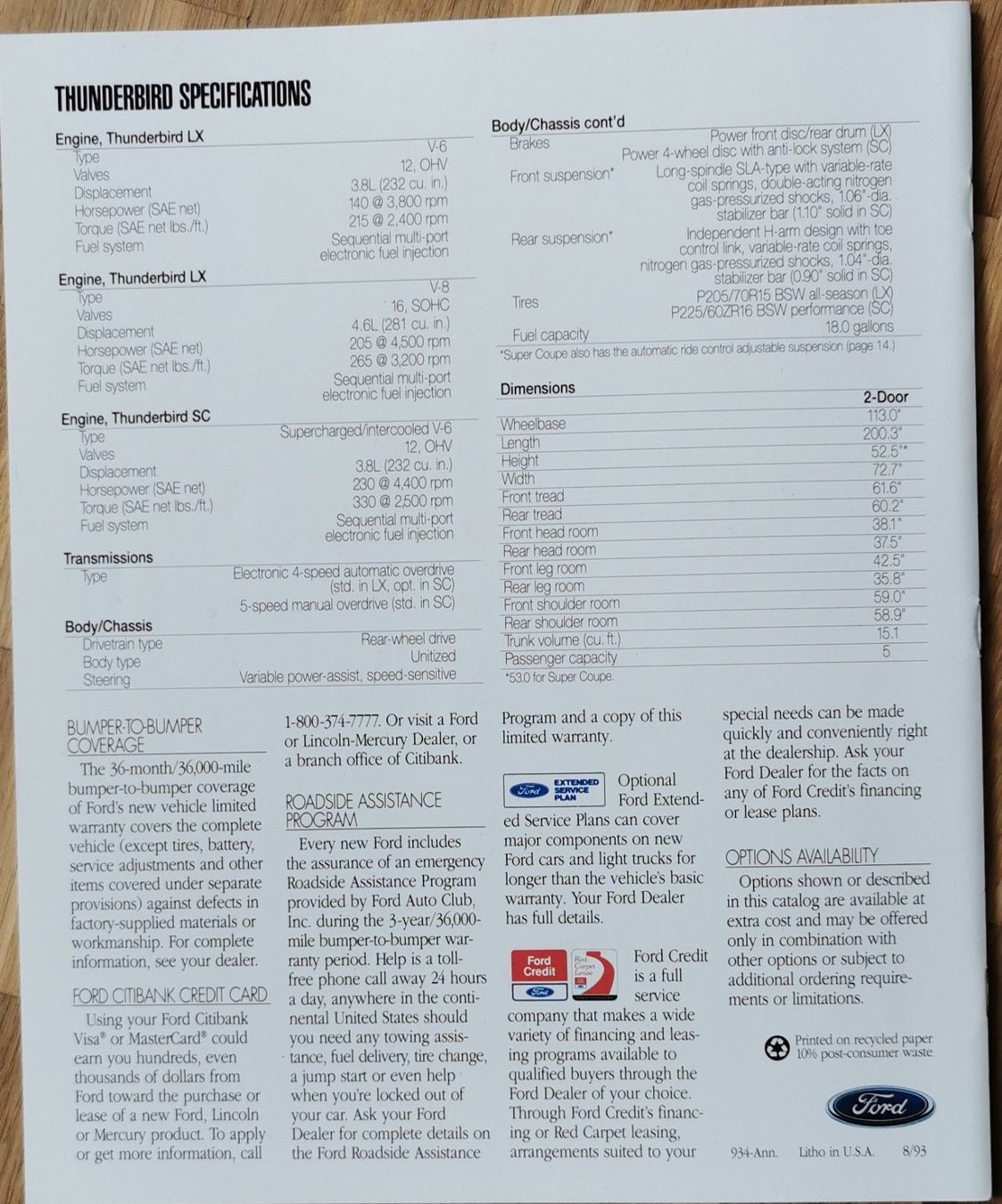 Ford Documenti: FORD THUNDERBIRD 1994 – Nuovo (secondo la descrizione) da huenenberg venduto da Suizofelize 9
