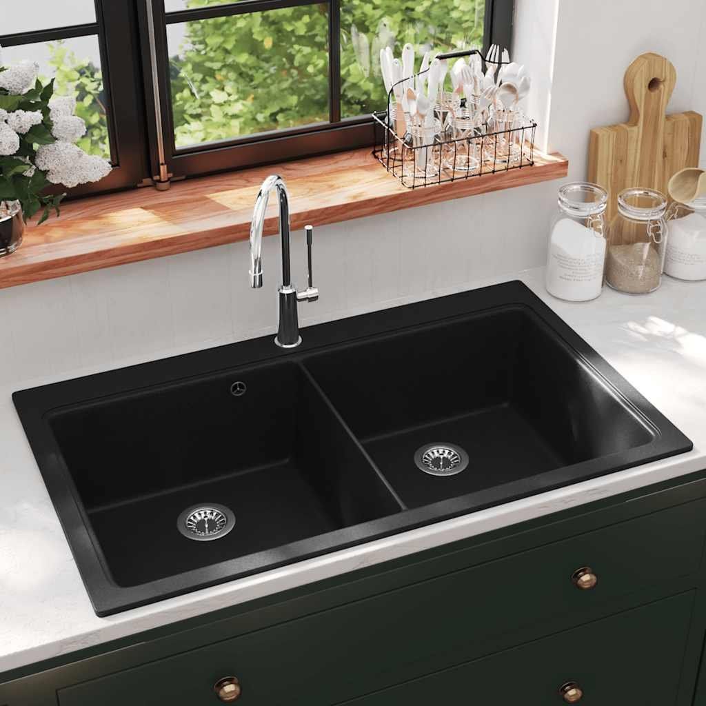 Lavabi & lavandini: Granitspüle Doppelbecken Schwarz – Nuovo e nell'imballaggio originale da Baar venduto da vidaxl