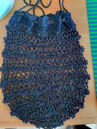 Gehäkelte Vintage Perlen Handtasche / Beutel - Top Zustand!