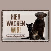 🔥 HIER WACHEN WIR Katze/Hunde Blechschild 🤎 12x18cm OVP🔥