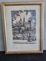 Original Radierung Basel Rheinufer/Münster, signiert