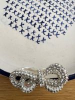 New statement rhinestone bow two finger ring