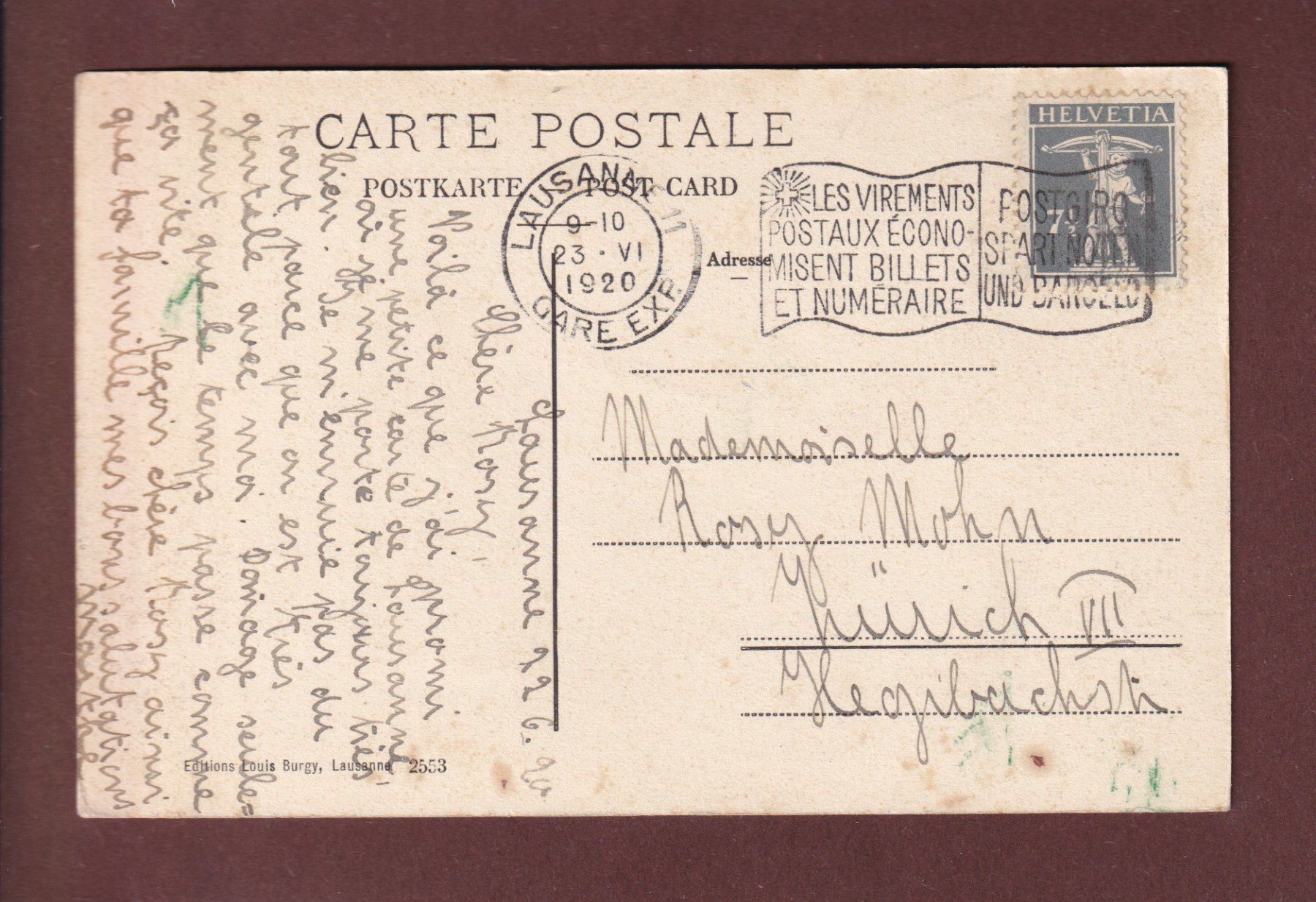 Cartoline postali: LAUSANNE - Hôtel Richemont - 1920 – Usato da Pully venduto da nicecards 1