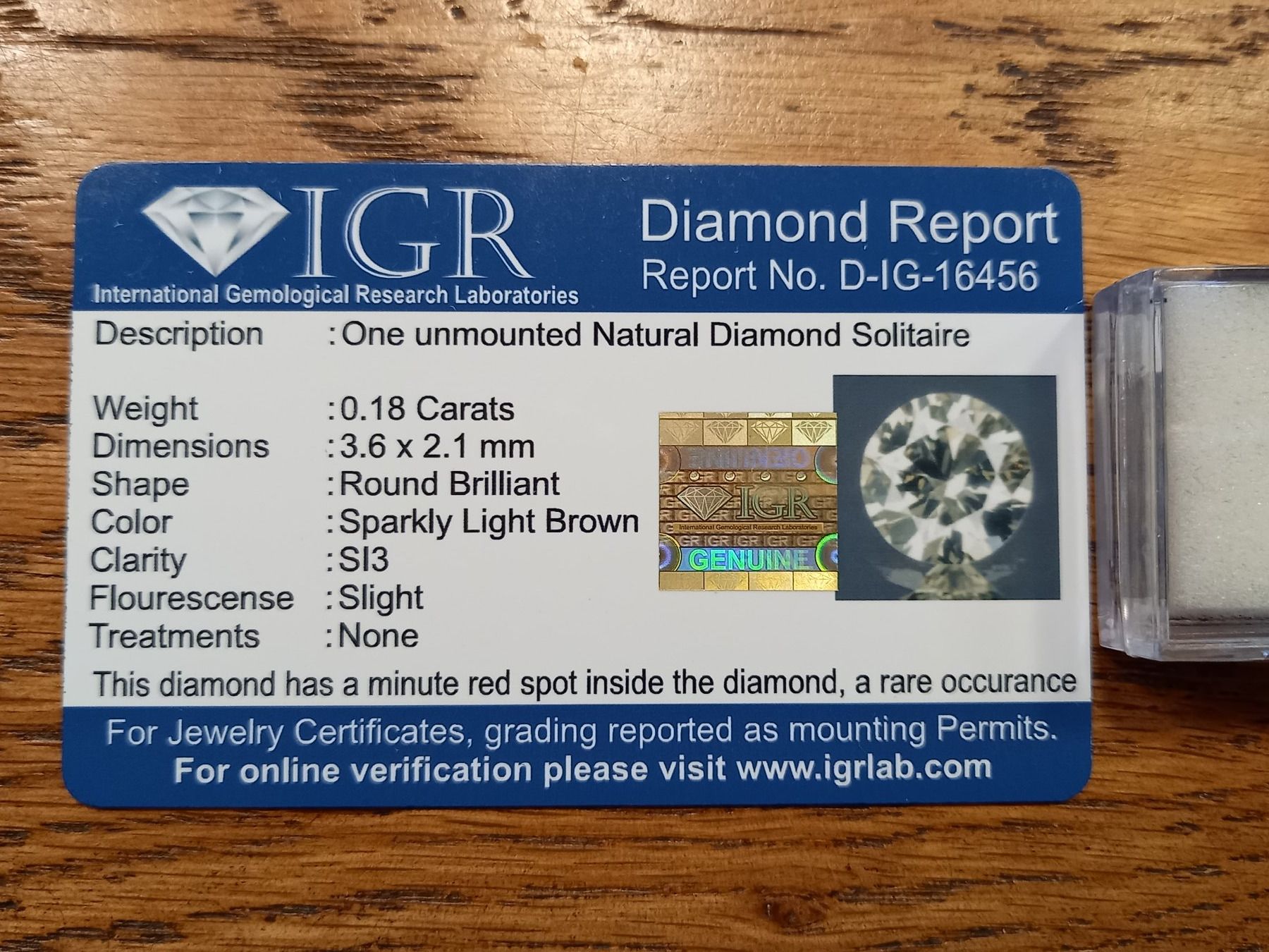 Edelsteine: 0.18 cts CERTIFIED Round Diamond, SI3, Sparkly Light Brown – Gebraucht aus Aarau von Reto_BA_01 4