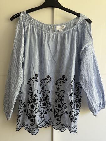 Velvet Bluse Gr.L, blau gestreift mit Stickerei, Sommer