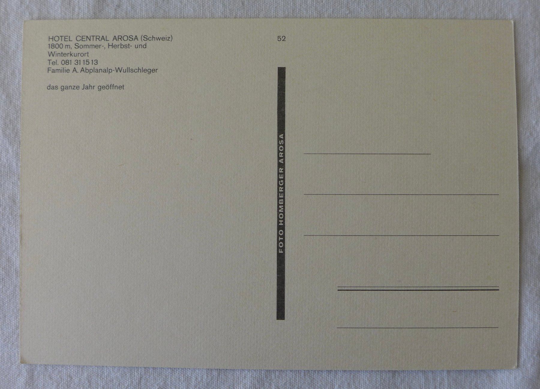 Ansichtskarten: AK AROSA GR, Hotel Central – Gebraucht aus Wallisellen von aloa09 1