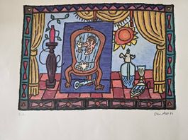 Otto Abt,"mann im spiegel",lithographie,1982