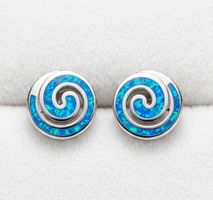 Ohrstecker mit blauem Opal, Silber 925, Spiralen, neuwertig