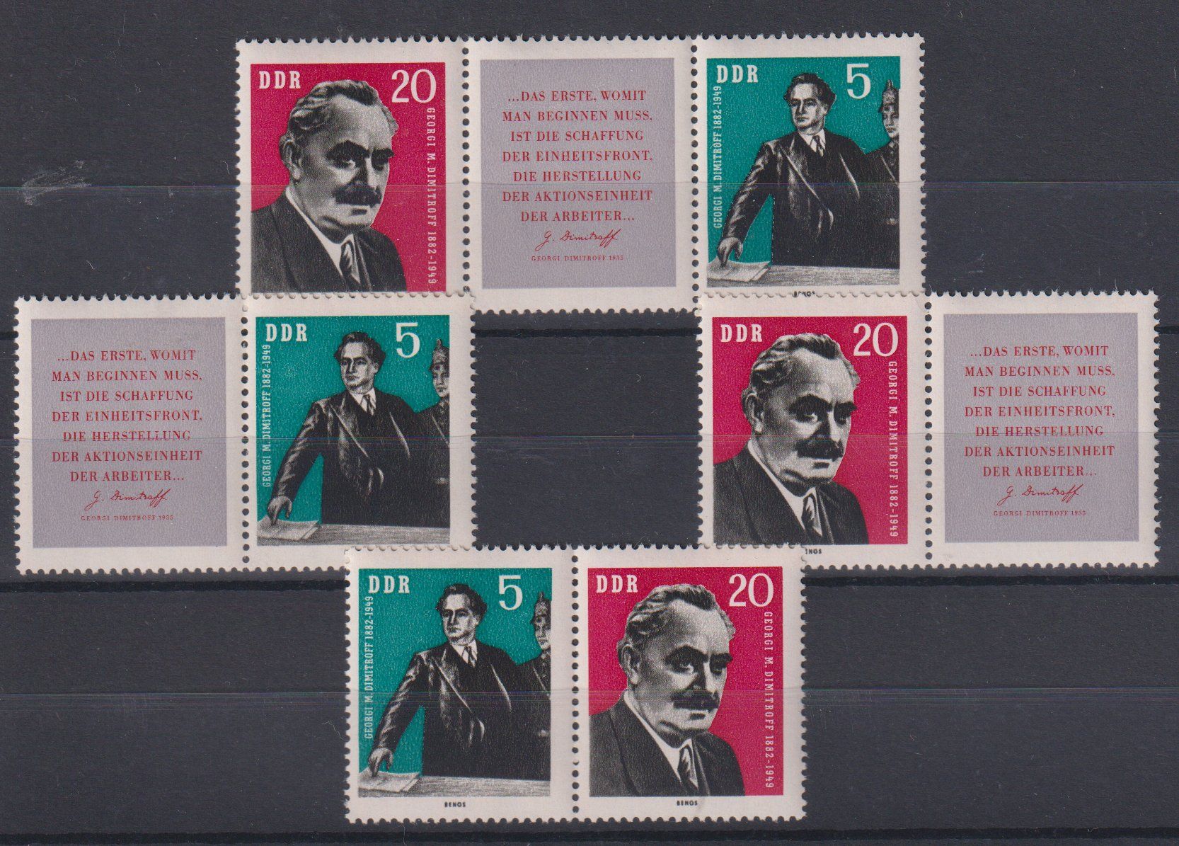 Tutti i francobolli: DDR 1962: Zusammendrucke Dimitrow ** – Nuovo (secondo la descrizione) da Eschlikon TG venduto da PhilCon