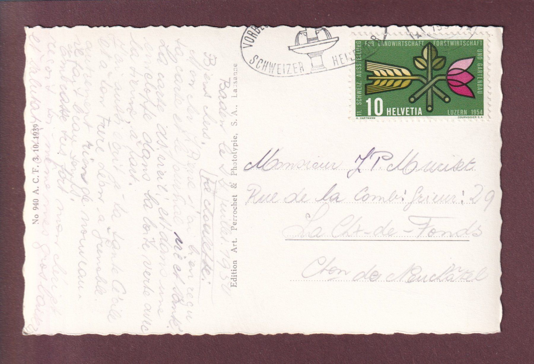 Cartoline postali: BADEN - Halde - 1954 – Usato da Pully venduto da nicecards 1